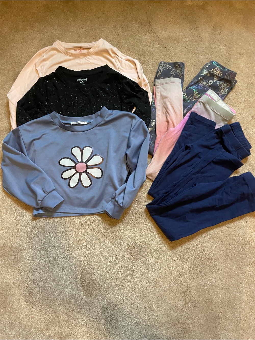 Girls size 7/8 long sleeve shirts & legging bundle